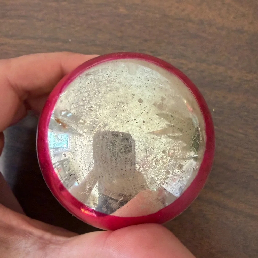 Vintage Shiny Brite Pink Silver Striped Glass Ball Christmas Ornament USA MCM